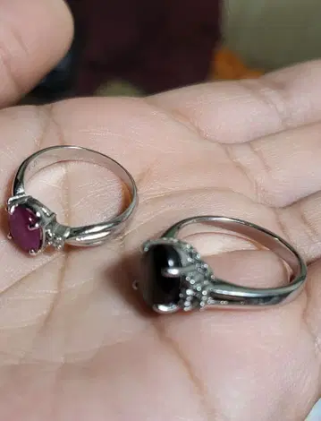 블랙 핑크 오벌 컷 반지 세트