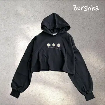 912*버쉬카 [ M ] 후드티 블랙 꽃무늬 자수 크롭 기장 걸리시