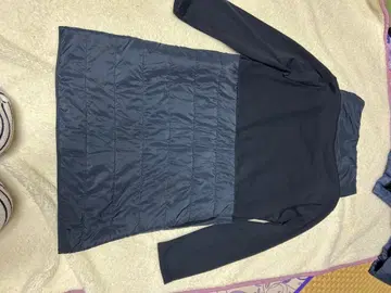 네이비 후드 부착 다운 자켓 속기모 이소재 절개 MULEXS