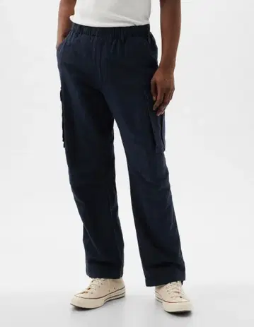 코튼 린넨 카고 팬츠 갭 GAP 네이비 네이비 린넨 L 사이즈