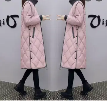 핑크 퀼팅 롱 코트