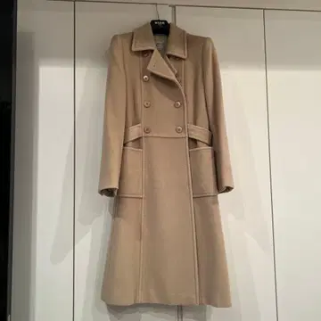 아르마니 100% 버진 울 베이지 더블 브레스트 롱 코트