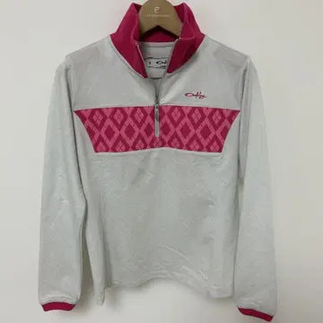 OAKLEY 여성용 긴팔 하프 지퍼 S 화이트 x 핑크 골프웨어