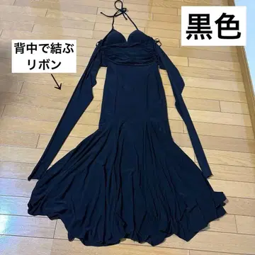 QUEEN 블랙 롱 드레스 슬리브 머메이드