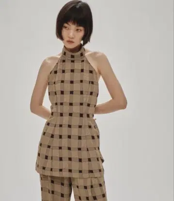 TODAYFUL 홀더넥 체크 자카드 상의