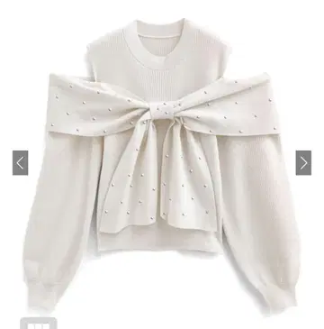 오픈 숄더 비쥬 리본 니트탑 [dr784]