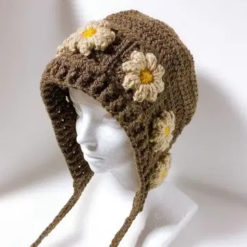 핸드메이드 꽃 보닛 귀도리 니트 모자 발라클라바 후드 모자 y2k