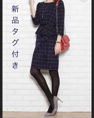 택 포함 새상품 네이비 체크 원피스