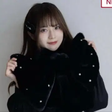 시마무라 마시로 아리스 펄 장식 리본 머플러 블랙 미사용 새상품