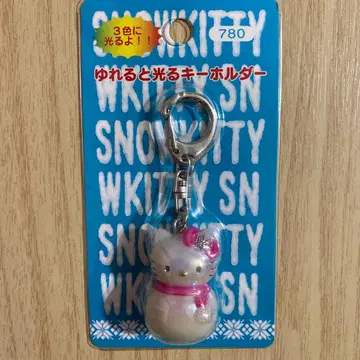 [ 미사용 ] 헬로키티 눈사람 흔들면 빛나는 키링 2001년 헤이세이
