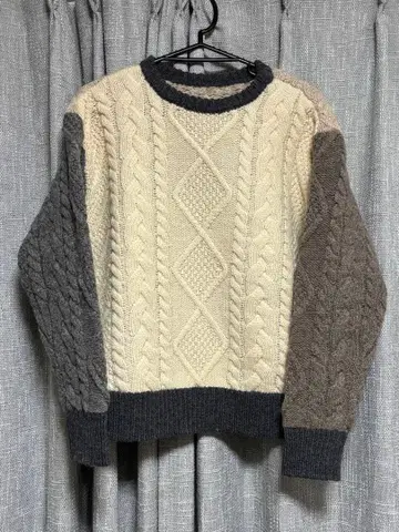 BEAMS BOY 케이블 니트 스웨터 긴팔 아이보리 그레이