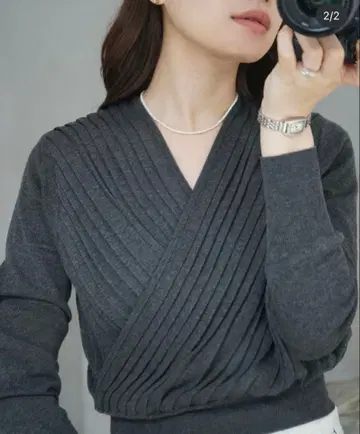 L'AUBE BLANC 플리츠 카슈쿨 니트탑 그레이