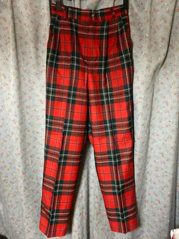 빨간색 타탄 체크 팬츠 레트로