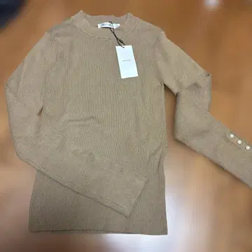 moussy 베이지 리브 긴팔 니트