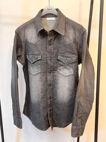 그레이 데님 셔츠 긴팔 페이드 가공