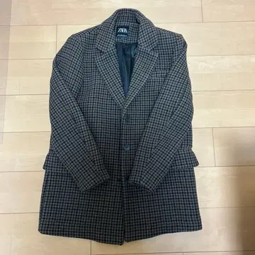 ZARA 체스터 코트 체크 무늬 하운드투스 체크 코트