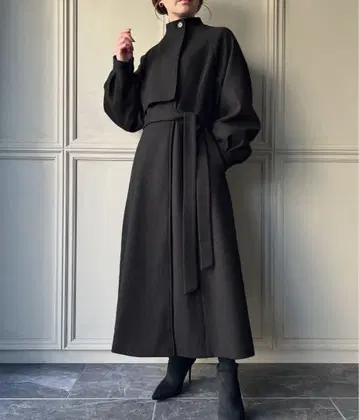 스탠드 카라 플레어 롱 코트