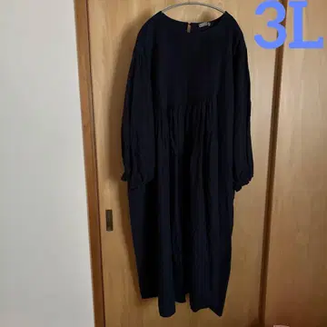 [ 새상품 ] 빅 사이즈 3L 미기모 핀턱 원피스 네이비