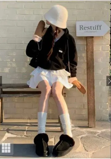 GRL 통굽 무스탕 슬립온