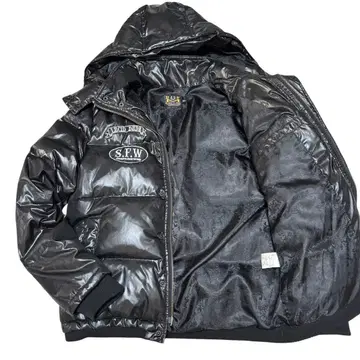 새상품급 y2k 광택 짧은 기장 자수 다운 자켓 2WAY 블랙 L