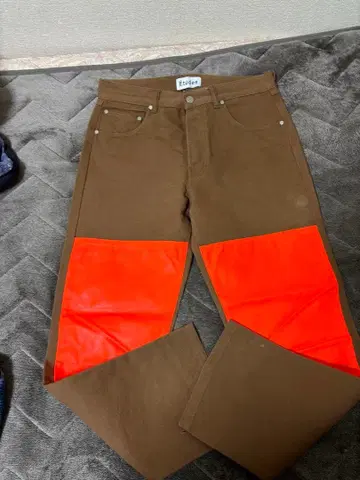브라운 오렌지 컬러 블록 팬츠 데님