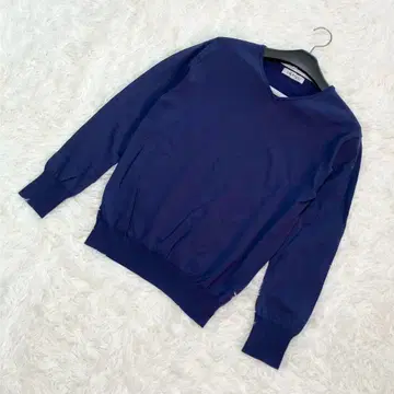 INDIVI 니트 V넥 리브 소매 고급 네이비 깔끔한 오피스 캐주얼