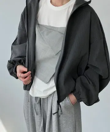 chuclla 스탠드 카라 스트라이프 블루종