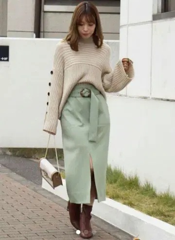 분또 슬릿 타이트 스커트 M 민트 그린 MERCURY DUO