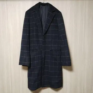 Milok 다크 그레이 체크 울 롱 코트