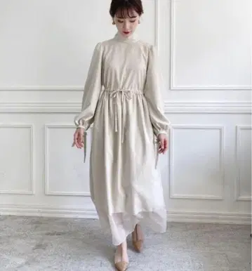 Acka 전후 2way 롱 원피스 절개 긴팔