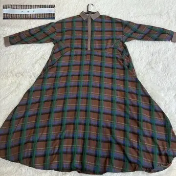 KBF 체크 무늬 롱 원피스 맥시 길이 멀티 컬러