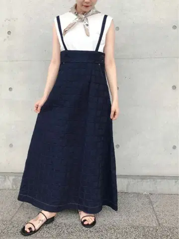 네이비 코튼 롱 스커트 F 사이즈