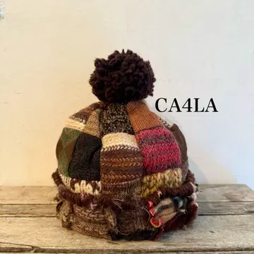 CA4LA 패치워크 니트 모자 폼폼 포함