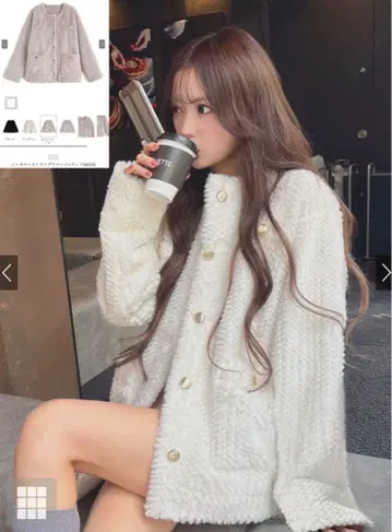 노카라 스트라이프 퍼 자켓 플리스 자켓 화이트