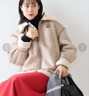 Ray BEAMS 페이크 무스탕 보머 자켓 베이지