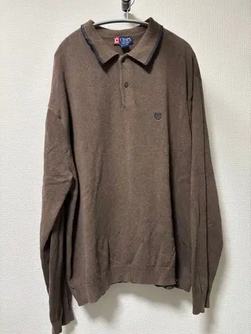 CHAPS 브라운 긴팔 니트 피케 셔츠 XXL