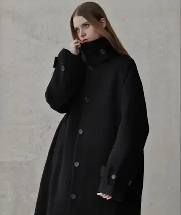 CLEL 클레일 블랙 스텐카라 코트 롱 코트