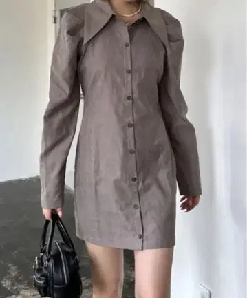 EMODA 빅 칼라 셔츠 원피스 그레이