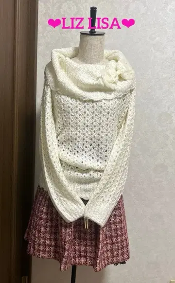 LIZ LISA 아이보리 오간자 리본 오프숄더 니트 새상품 귀여운 스타일