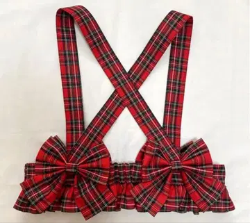 리본 포함 빨검 체크 하네스 부착 소매 2개 세트