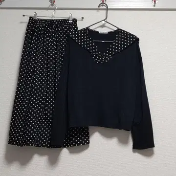 쇼와 레트로 빈티지 도트 패턴 세일러 카라 셋업