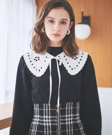 앙데팡당 카라 부착 니트 레이스 탈착식 옷깃 하이넥 풀오버