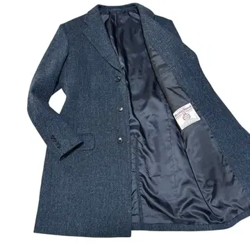 컨디션 최상 해리스 트위드 체스터 코트 헤링본 네이비 L