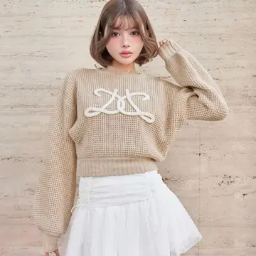 [ 거의 미사용 ] 로고 와플 니트탑