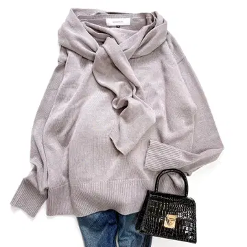 LE ClEL BLEU 스카프 포함 니트 풀오버 니트 스웨터 36