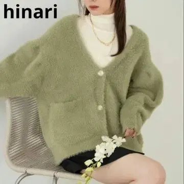 hinari 히나리 샤기 니트 부클레 니트 가디건 그린