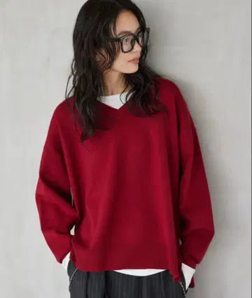 BARNYARDSTORM 밀라노 리브 V넥 니트 스웨터 빨간색 레드