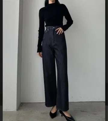 Louere 하이웨스트 와이드 데님 S 사이즈