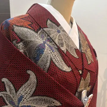 크림슨 컬러 라메 꽃무늬 코몬 다이쇼 로망 리메이크에도 앤티크 기모노