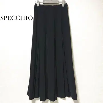 SPECCHIO 블랙 박스 플리츠 롱 스커트 울 혼방